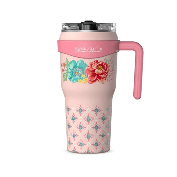 NWT Pioneer Woman 40ozBrilliant Bloom Stainless Steel Tumbler White/Pink Floral - Picture 1 of 6